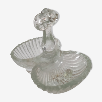 Saleron en verre ancien poignée haute forme coquillage