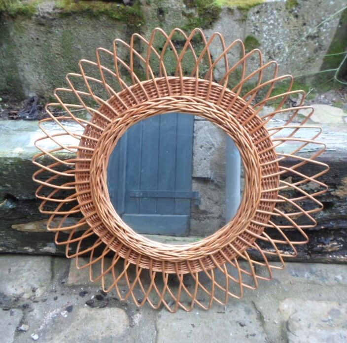 Miroir rotin soleil vintage 50x50cm