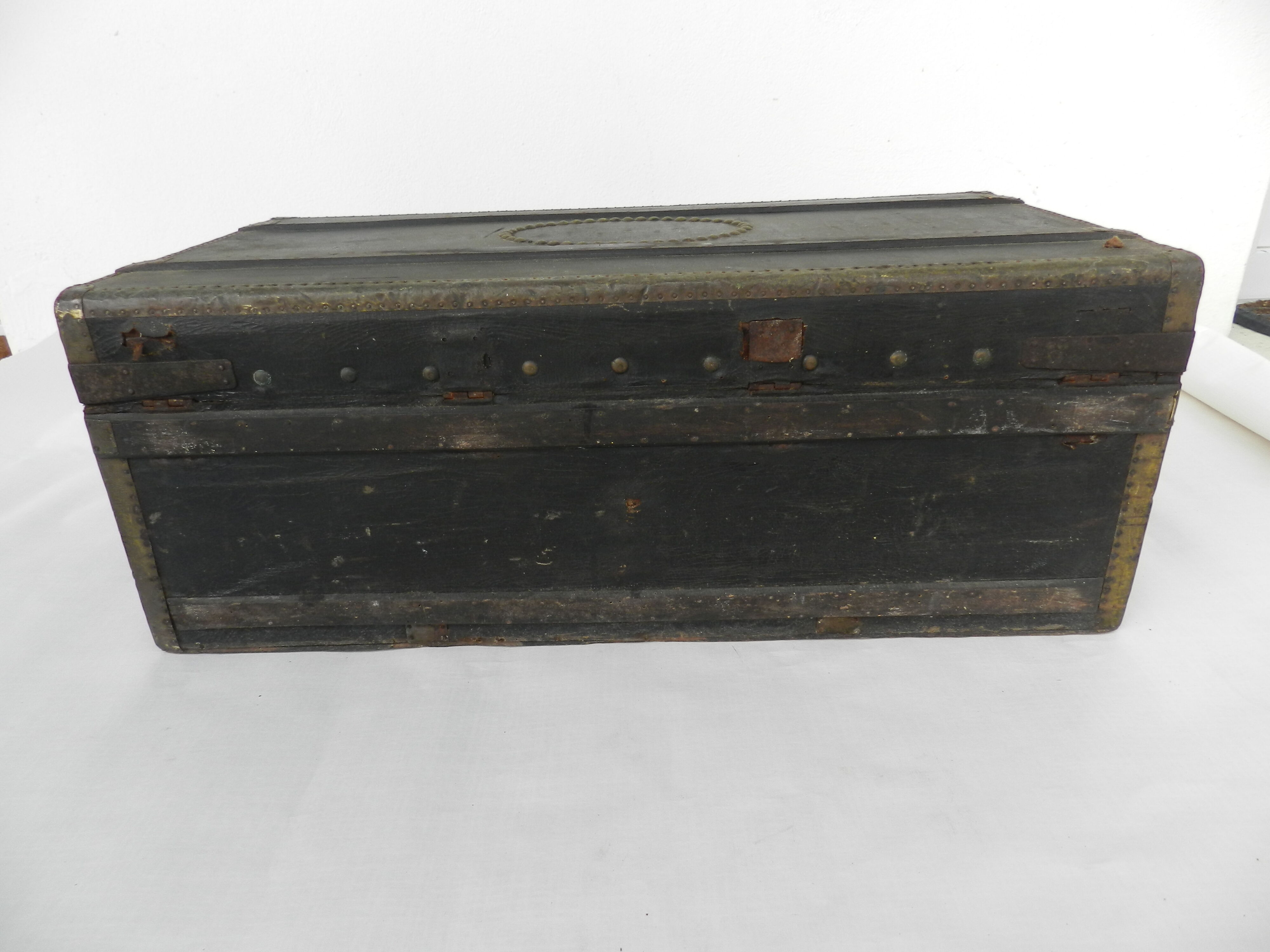 Old wooden, iron and brass trunk