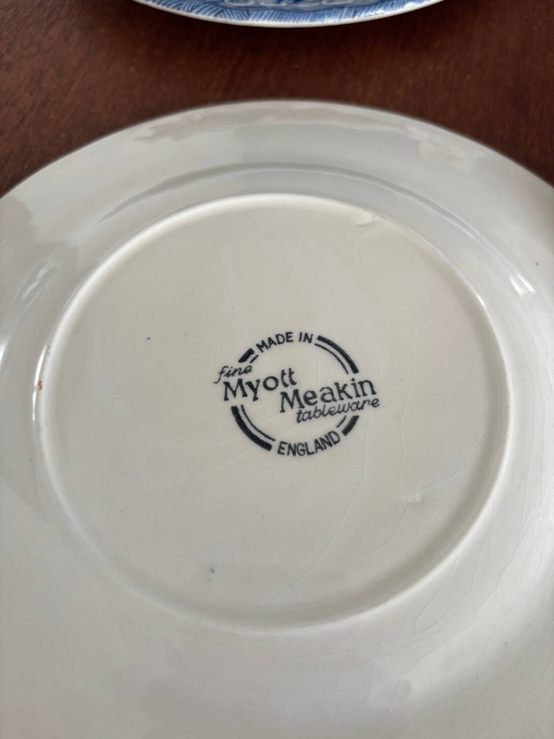 Set of 4 vintage English porcelain dessert plates, blue, cha decor