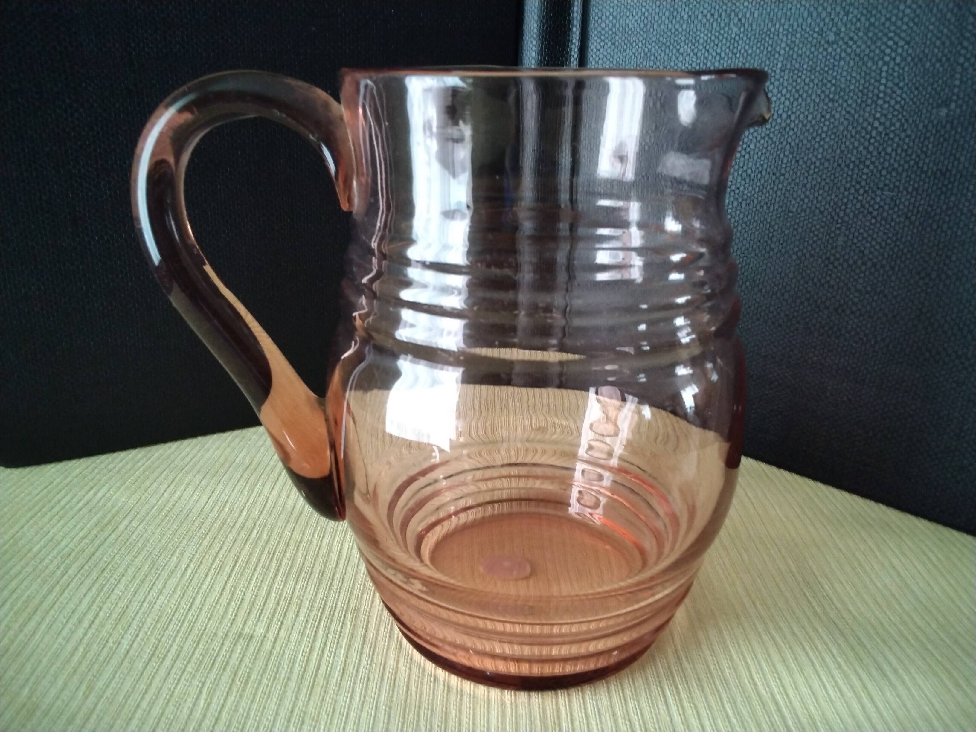 Vintage water carafe, pink glass jug 1.45 L