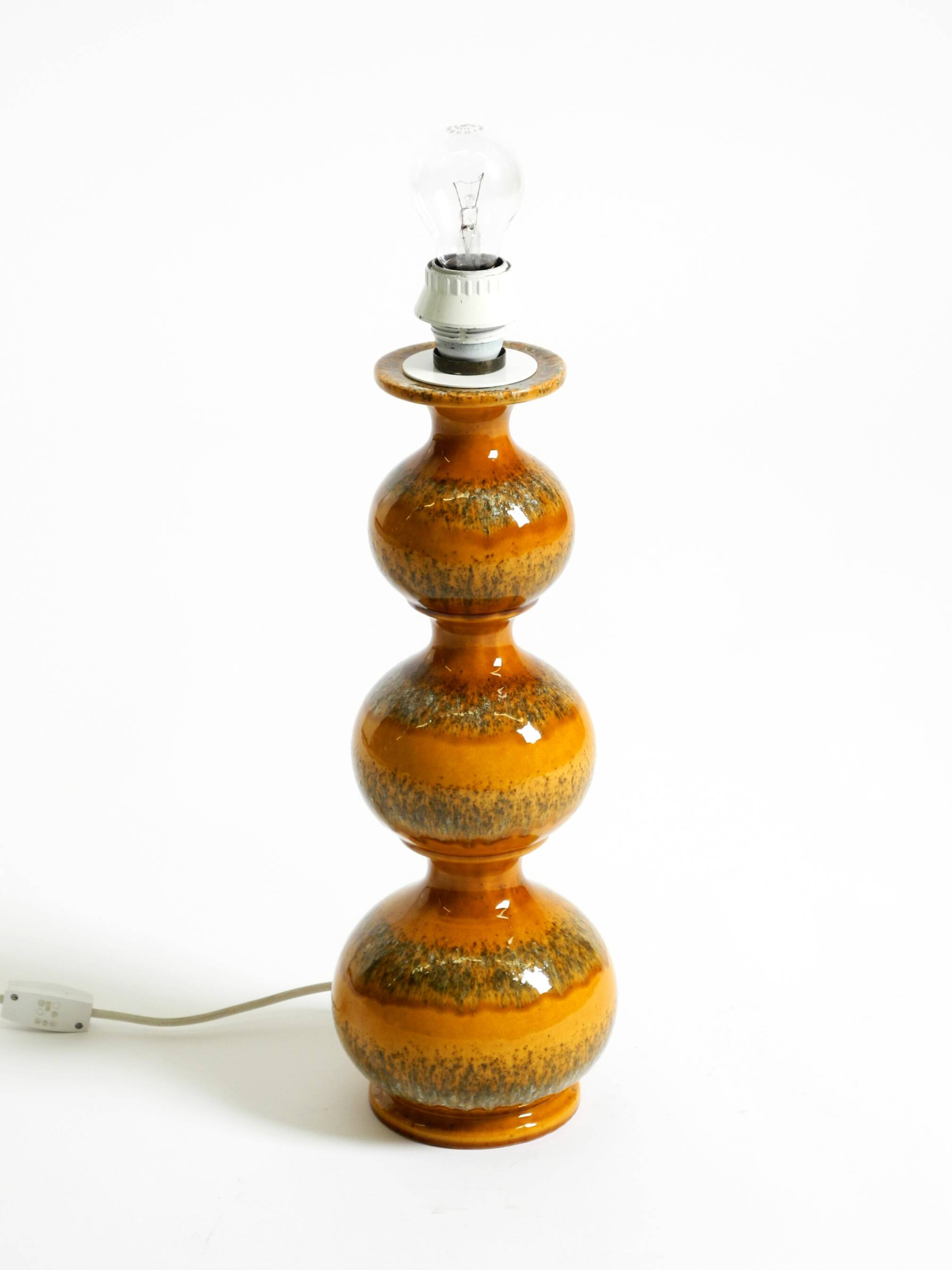 Large 1960s ceramic table or floor lamp in light brown by Kaiser Leuchten