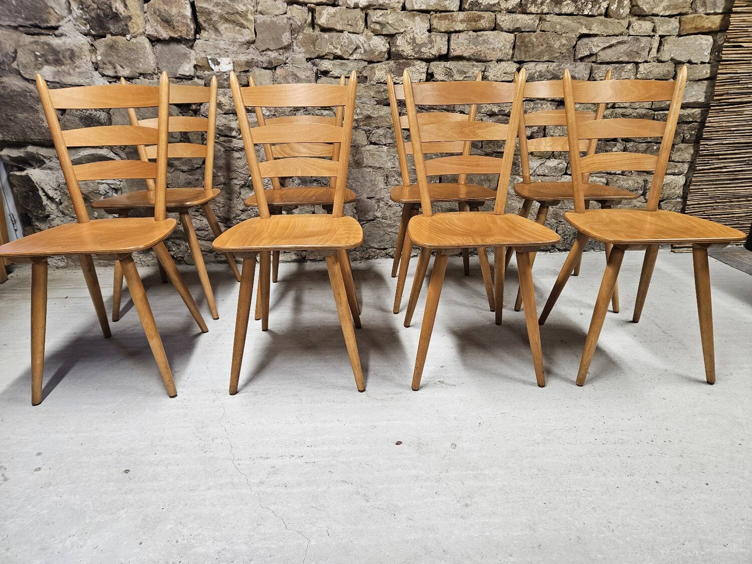 Lot of 8 country bistro chairs from the 1970s
