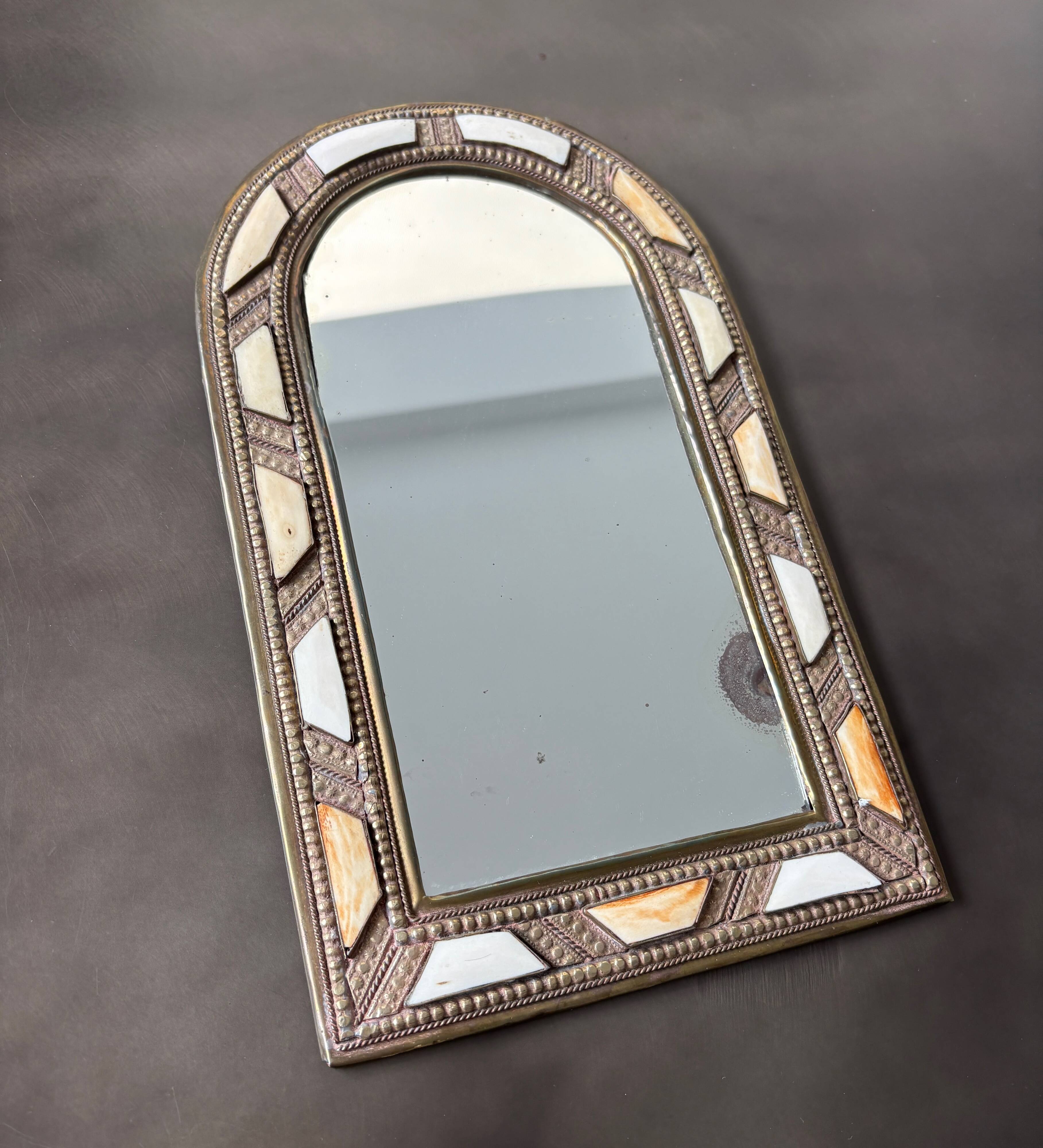 Moroccan Artisan Mirror in Brass and Bone - Moorish Style