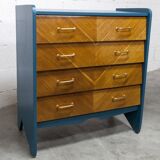 Atypical 1960s Scandinavian chest of drawers in blue Ainhoa Satiné with 4 drawers.