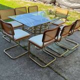 Italian brass dining set with table and chairs, 1970s, set of 9