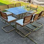 Italian brass dining set with table and chairs, 1970s, set of 9