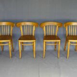 Série de 4 chaises Thonet Art déco bistrot blondes 1930
