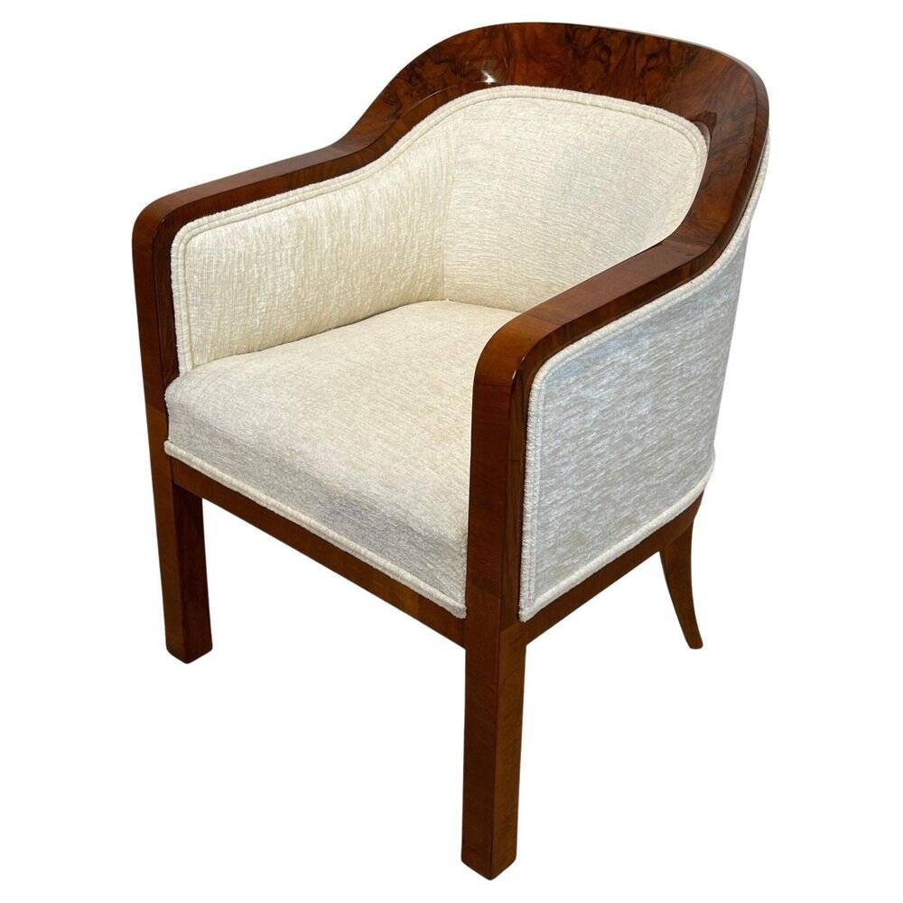 Biedermeier Bergege Chair in Walnut & Creme Velvet, Austria, 1840s