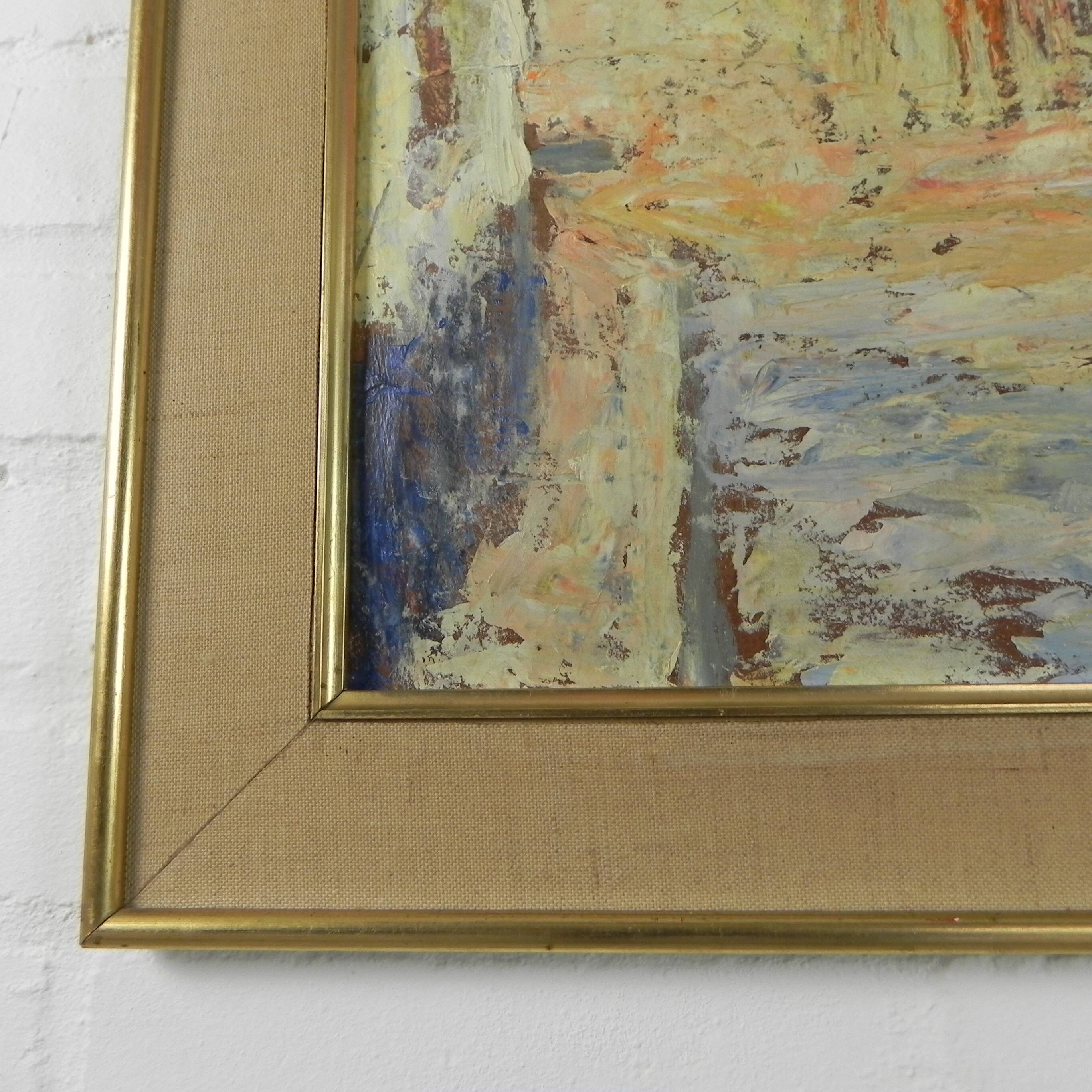 Painting of a street in (probably) Paris, 1950s