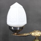 1930s Secession brass and glass dual desk lamp, Czechoslovakia