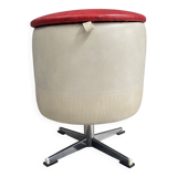 Coffre à linge / tabouret rond en skaï années 1960