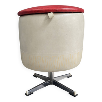 Coffre à linge / tabouret rond en skaï années 1960