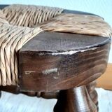 Pair of wood and straw fireplace stools, 1950s
