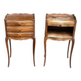 2 Louis XV bedside tables made of curved solid wood with drawers, 1920.