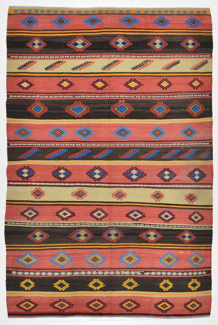 Brick Red Color Kilim Rug, Turkish Kilim Rug, 175x261 Cm