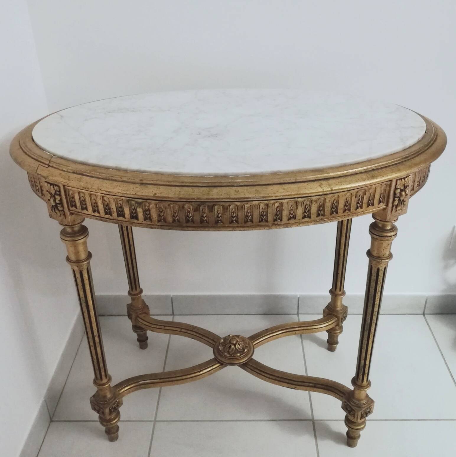 Console wood and gilded stuck with marble top