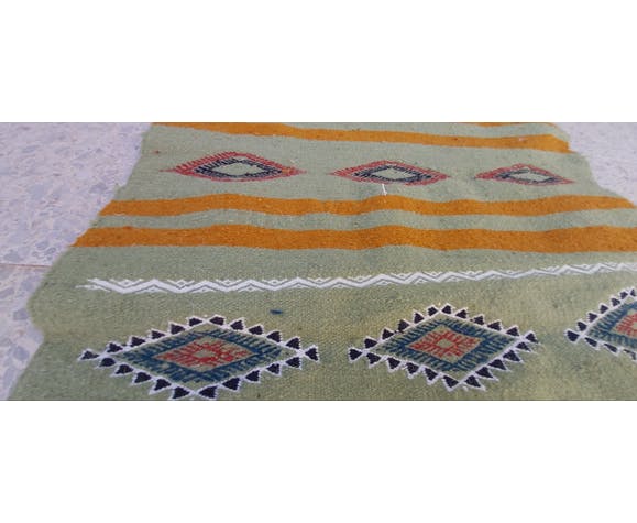 Multi-coloured kilim green carpet made of pure wool  65x105cm