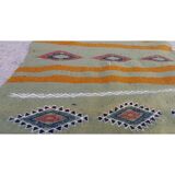 Tapis vert kilim multicolore fait main en pure laine 65x105cm