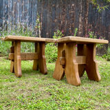 Pair of handcrafted solid elm benches