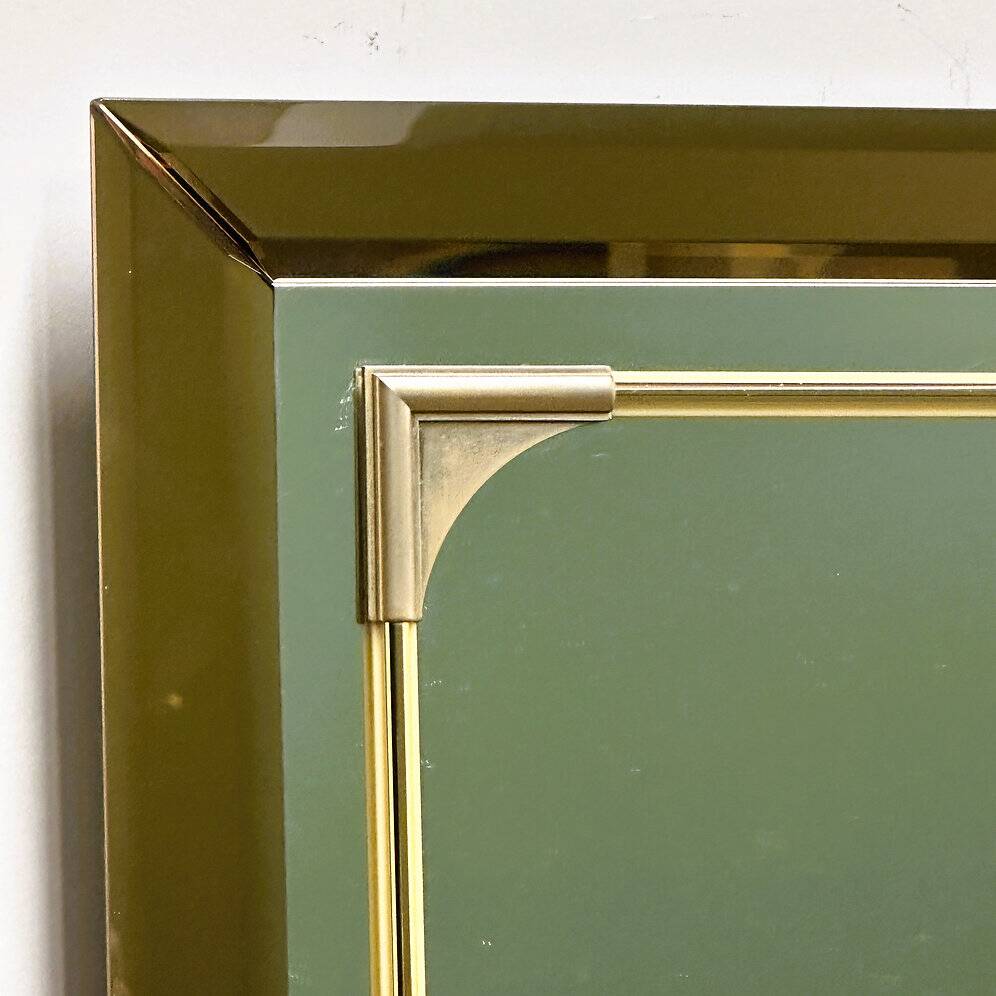 Rectangular Schöninger mirror with bronze-tinted glass and brass detailing, German