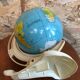 Old world map ms globe metal + bakelite base white vintage cream