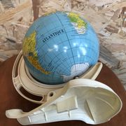 Old world map ms globe metal + bakelite base white vintage cream
