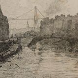 Gravure René Pinard Bras de la bourse du Pont de la poissonnerie Nantes