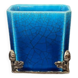 Miniature blue ceramic vase tassel pattern