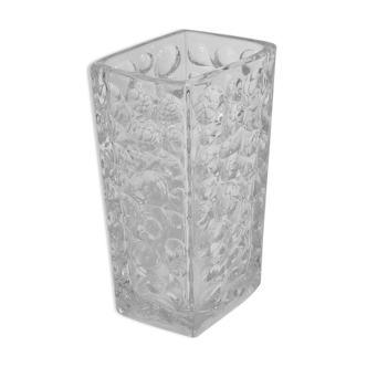 Textured vintage glass vase, 21 cm