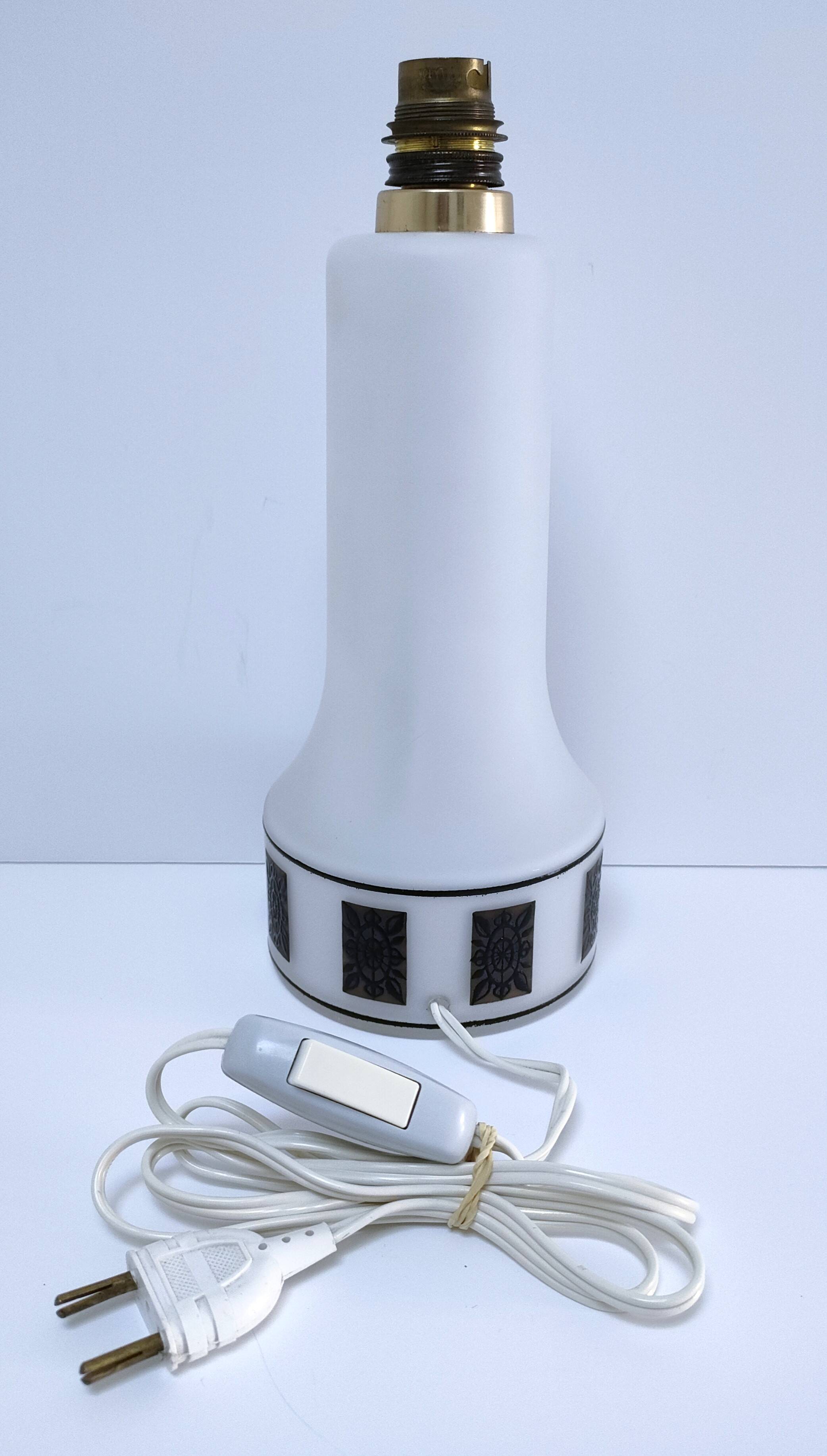 Opaline lamp base frieze stylized flowers 70s