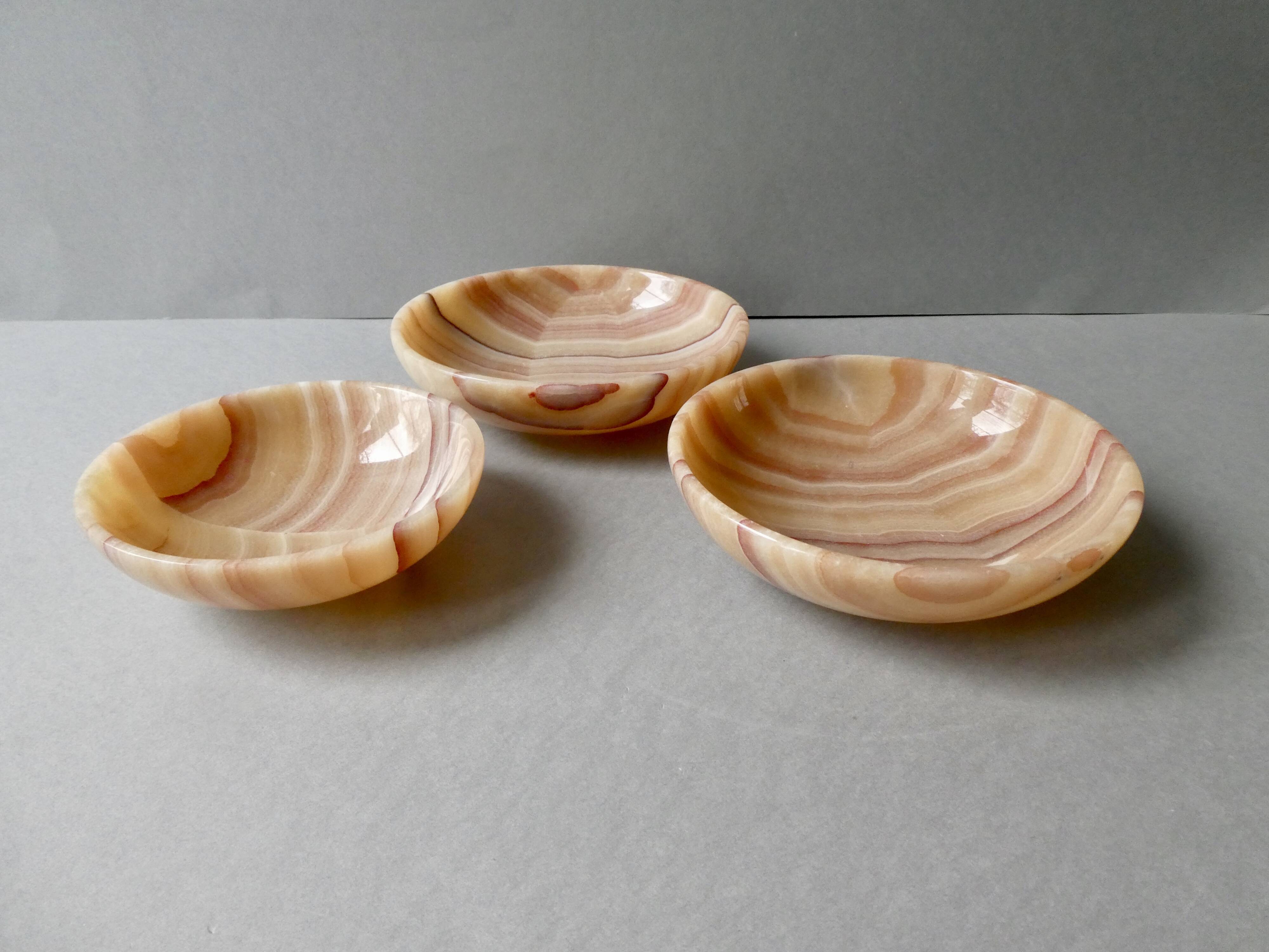 Set of 3 cups, empty pink agate pocket, 70s