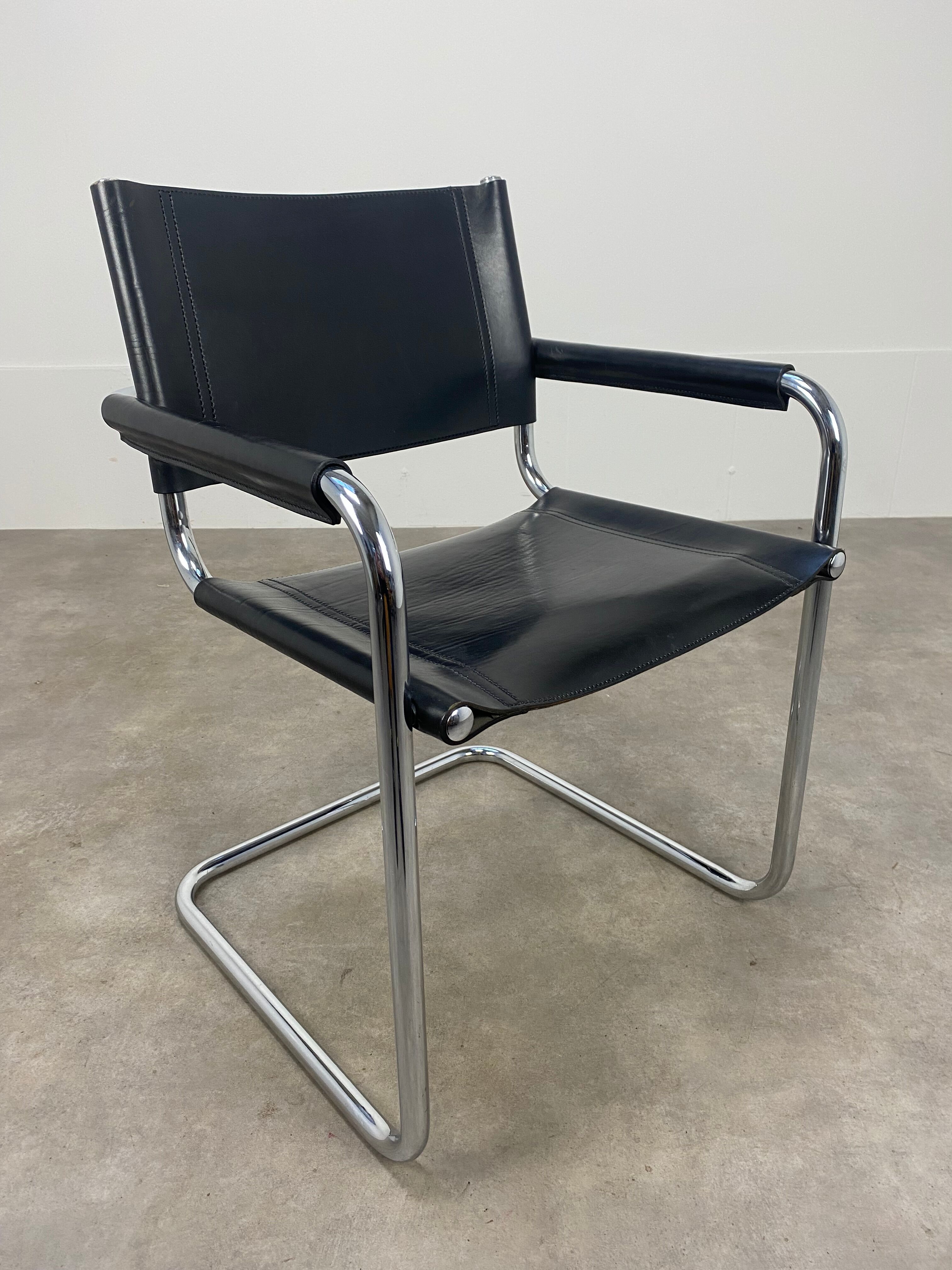 Black and chrome leather cantilever armchair