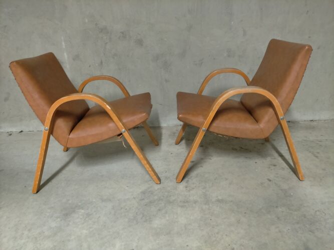 Paire de fauteuils 1950 bow wood