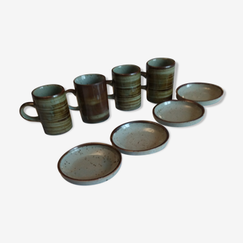 Lot de 4 tasses à  café vintage en grès vernissé