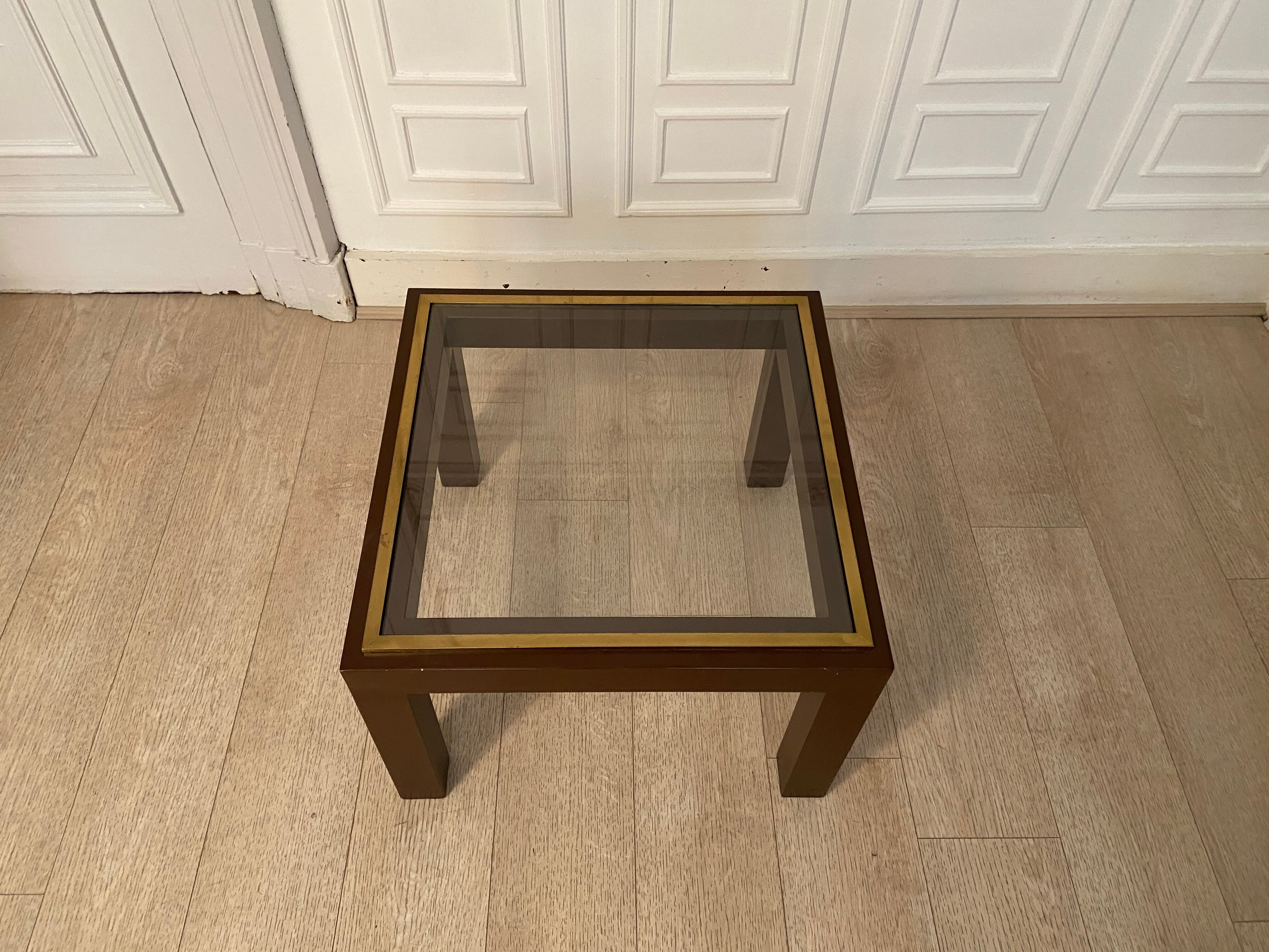 Brown laqué steel coffee table, Belgium, 1980