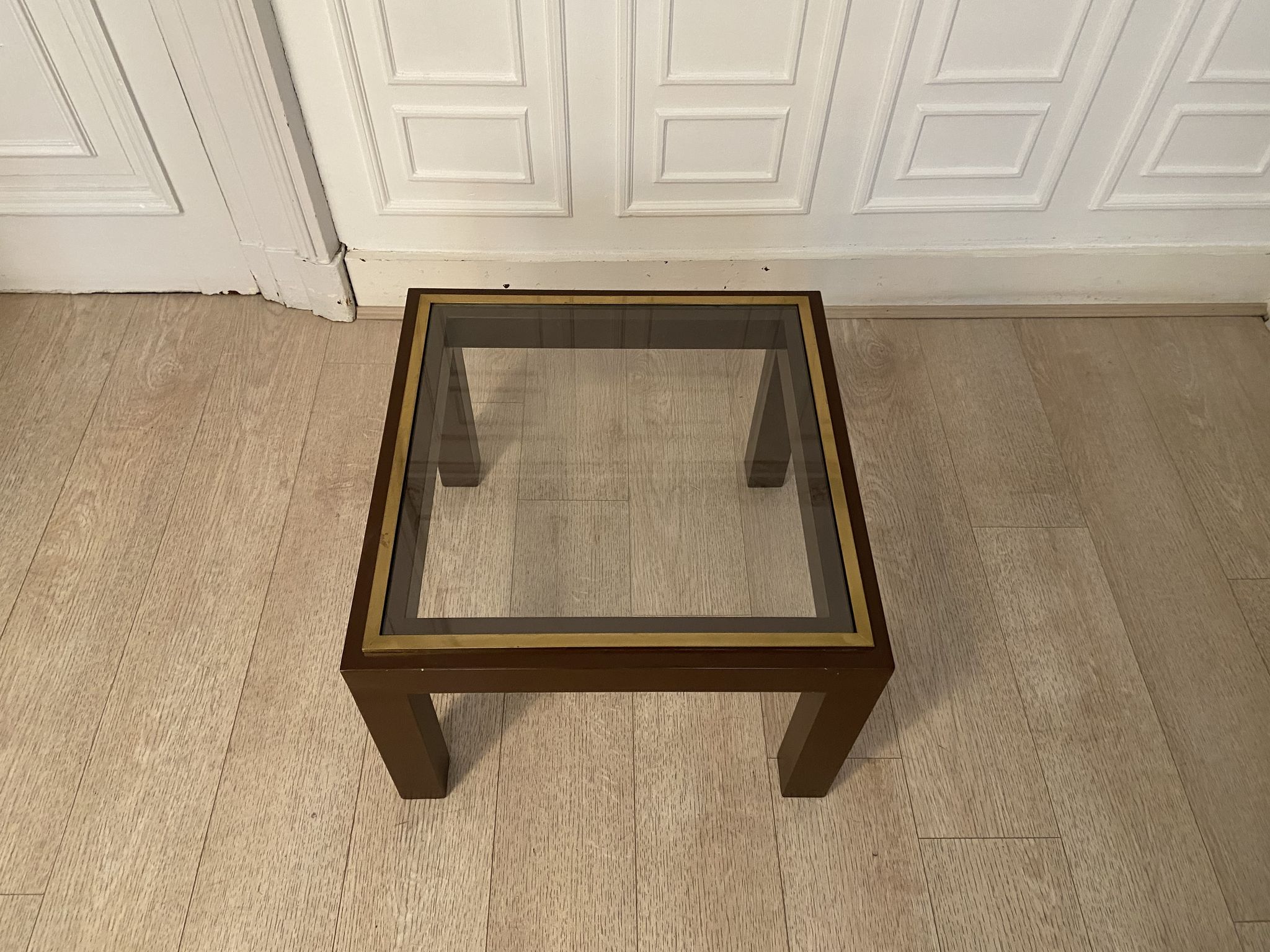 Brown laqué steel coffee table, Belgium, 1980