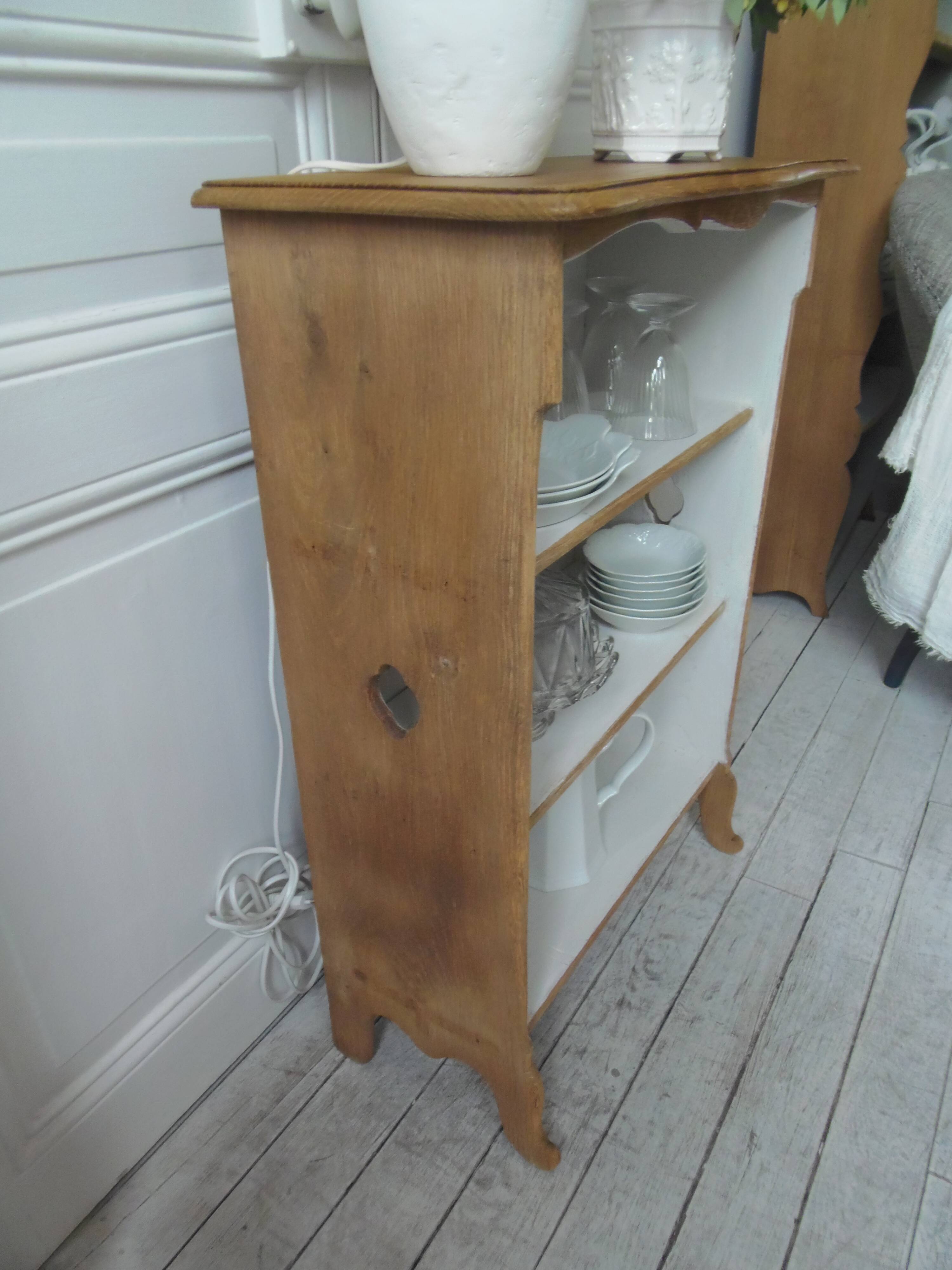 Vintage low depth bookcase in pearl grey interior oak with waxed finish.