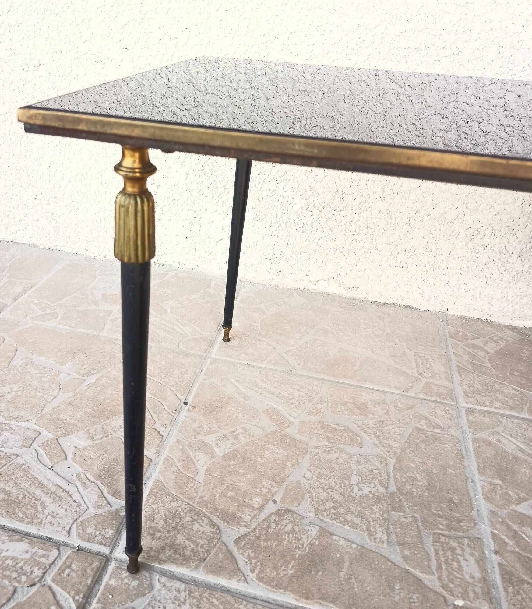 1960s metal and smoked glass coffee table