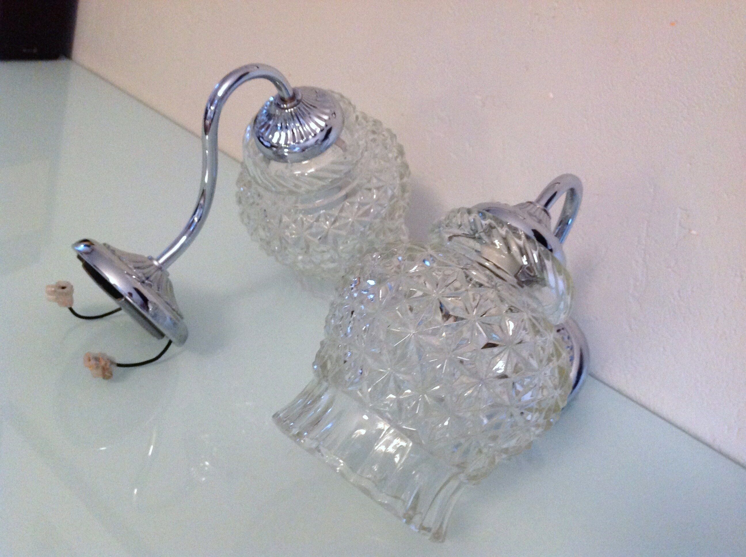 Pair of structured glass and chrome metal, 60s