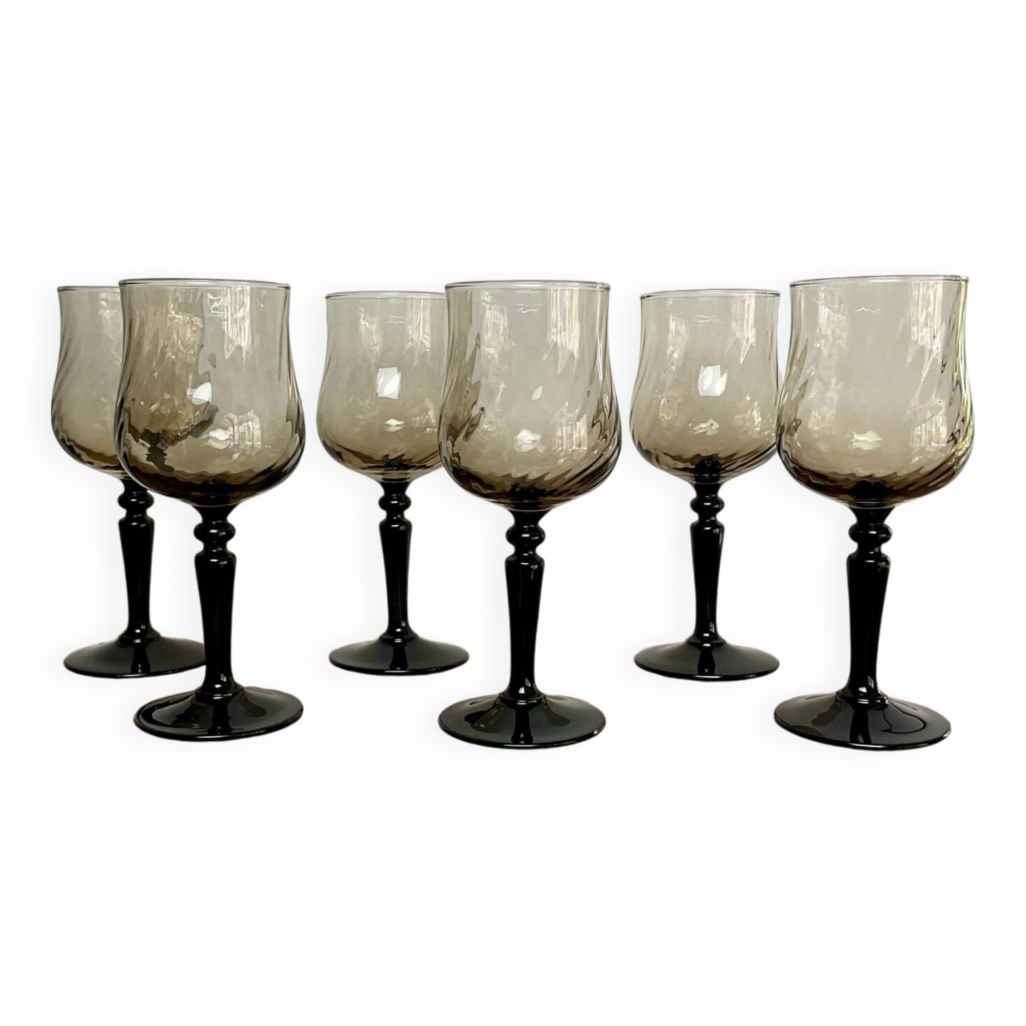 6 small luminarc smoked stemmed glasses