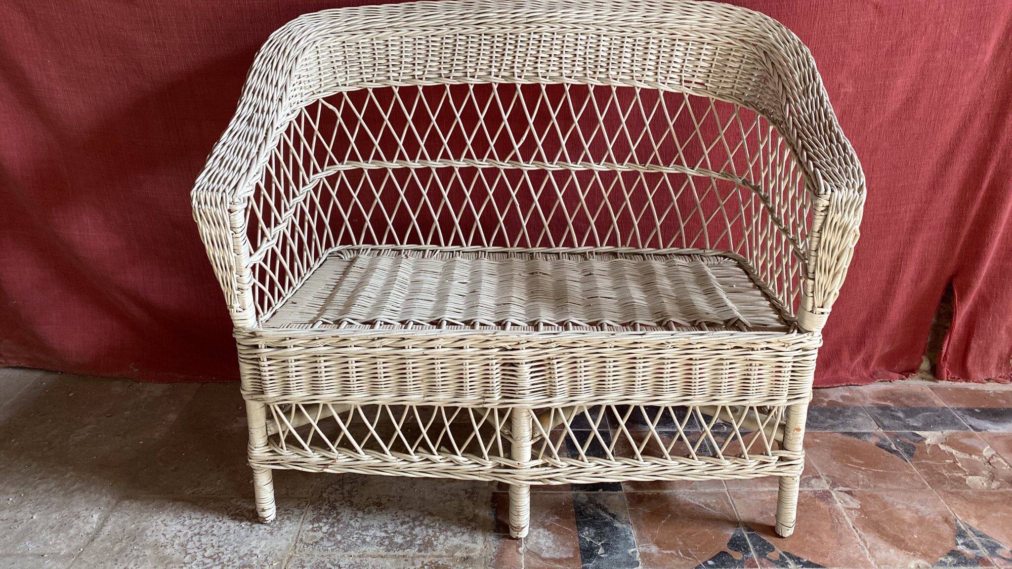 Outdoor White Rattan Sofa