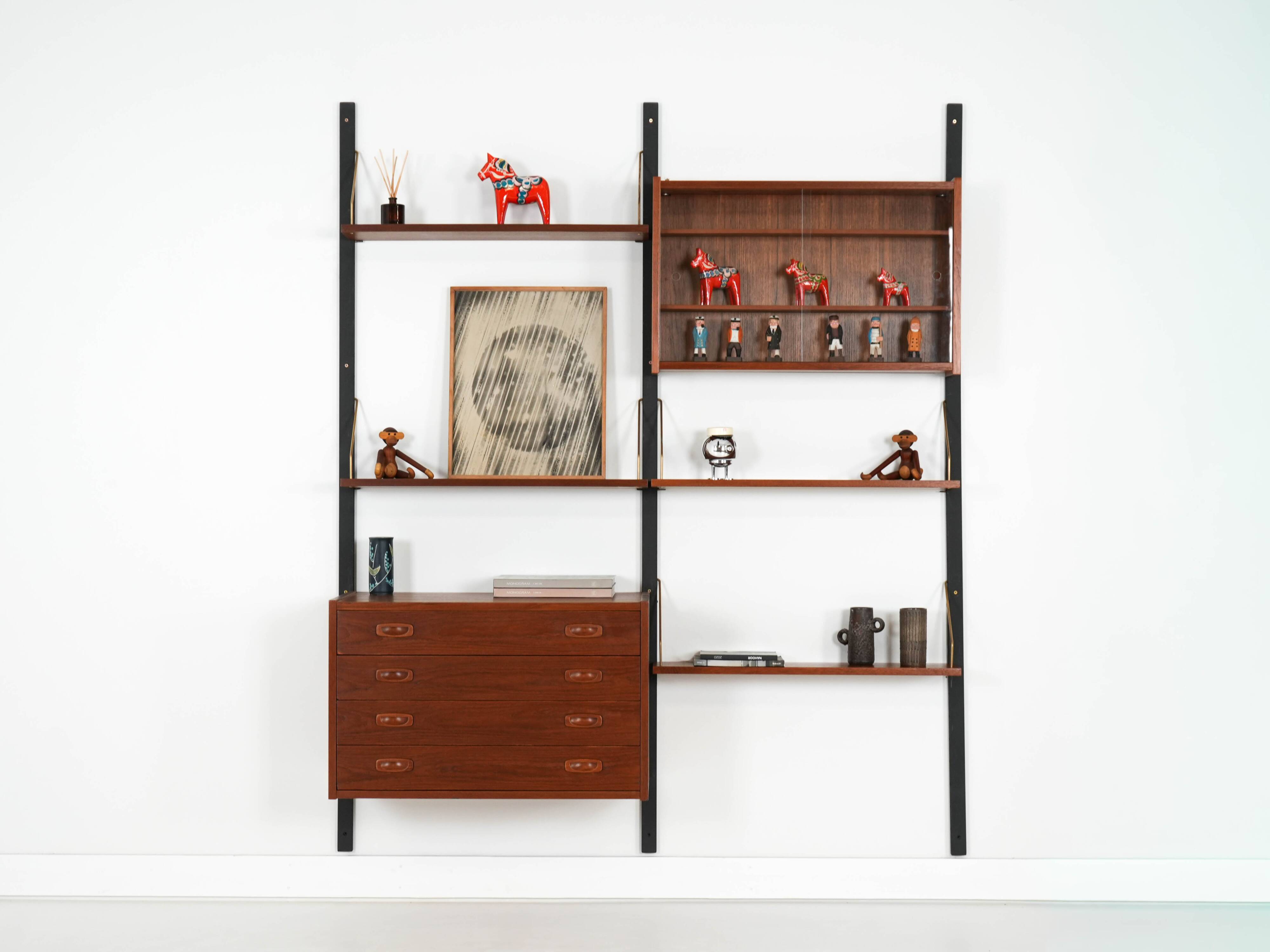 Teak wall unit PS System, Danish design, 1960s, manufactured by Randers Møb