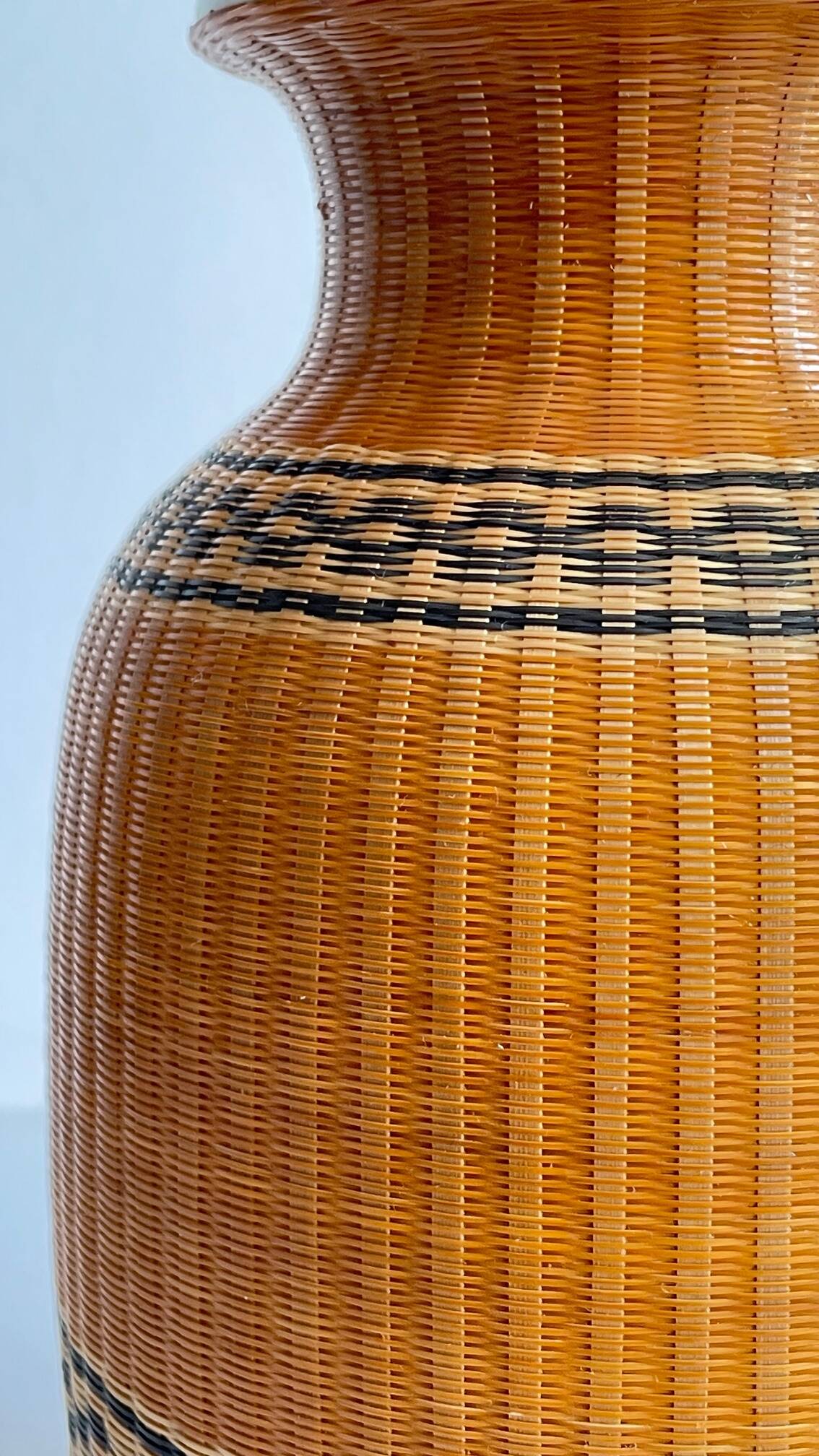 VINTAGE Woven Bamboo and Fine Porcelain VASE