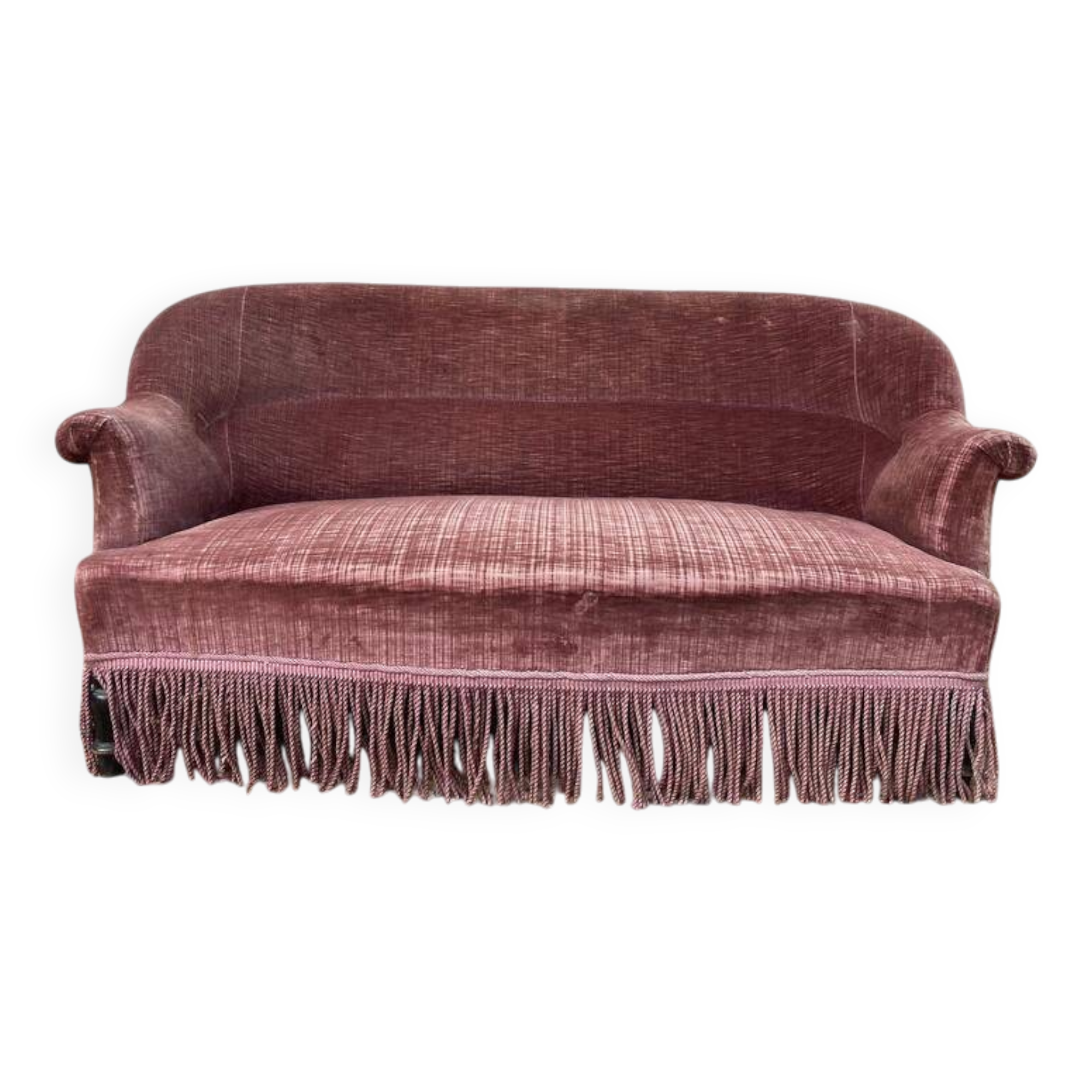 Canapé - Banquette Crapaud époque Napoléon III velours rose