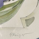 Iris flower on paper with vintage wooden frame