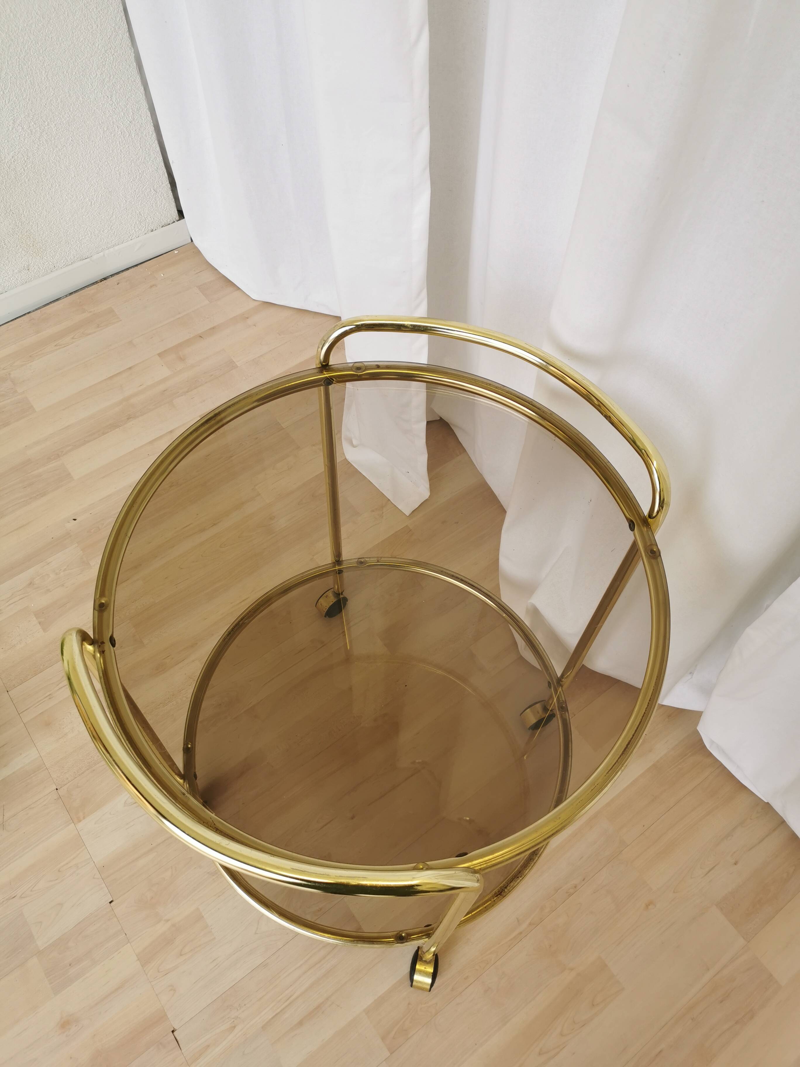 Vintage Smoked Glass Serving Trolley: 1970s Mid-Century Modern Bar Cart