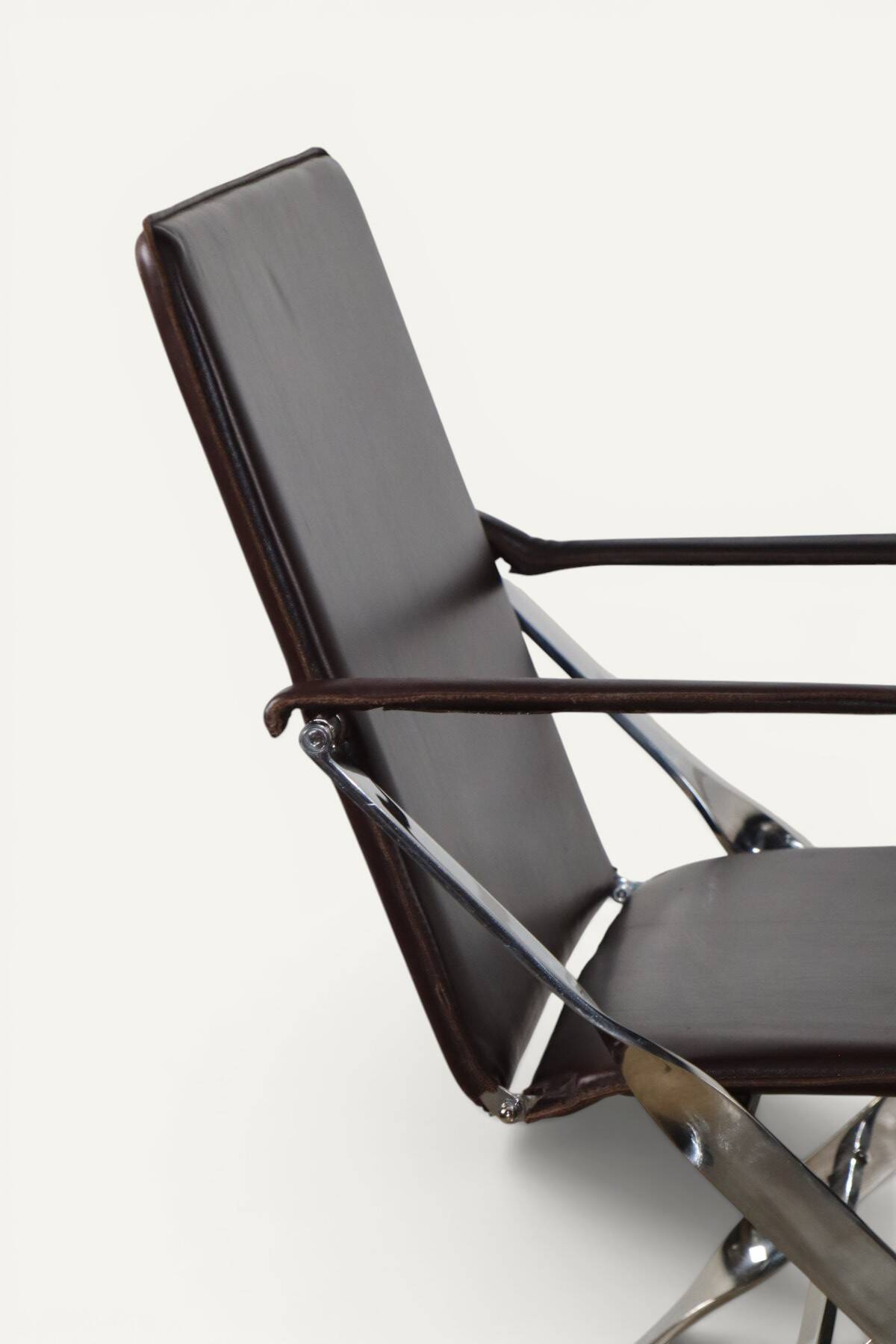 Pair of leather and chrome metal armchairs, Italy - 1970