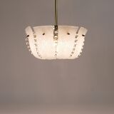 J.T. Kalmar Petite curved suspension basket, brass and glass, Austria, 1950s