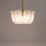 J.T. Kalmar Petite curved suspension basket, brass and glass, Austria, 1950s